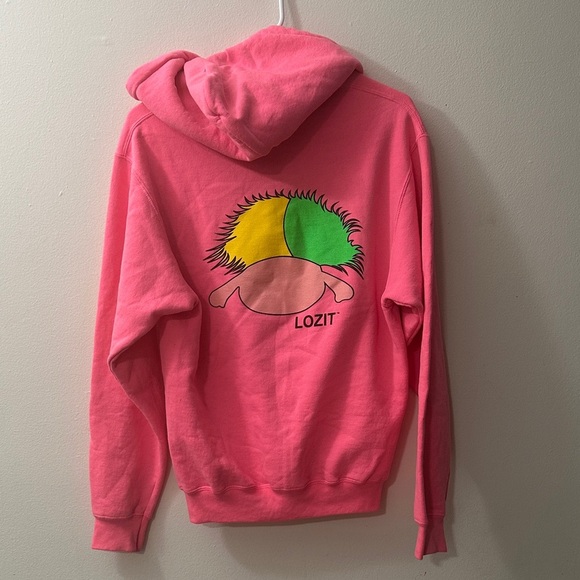 PORT AND COMPANY Pink Full-Zip Hoodie with Green Logo SIZE SMALL Bright Hair Alt - Picture 2 of 5